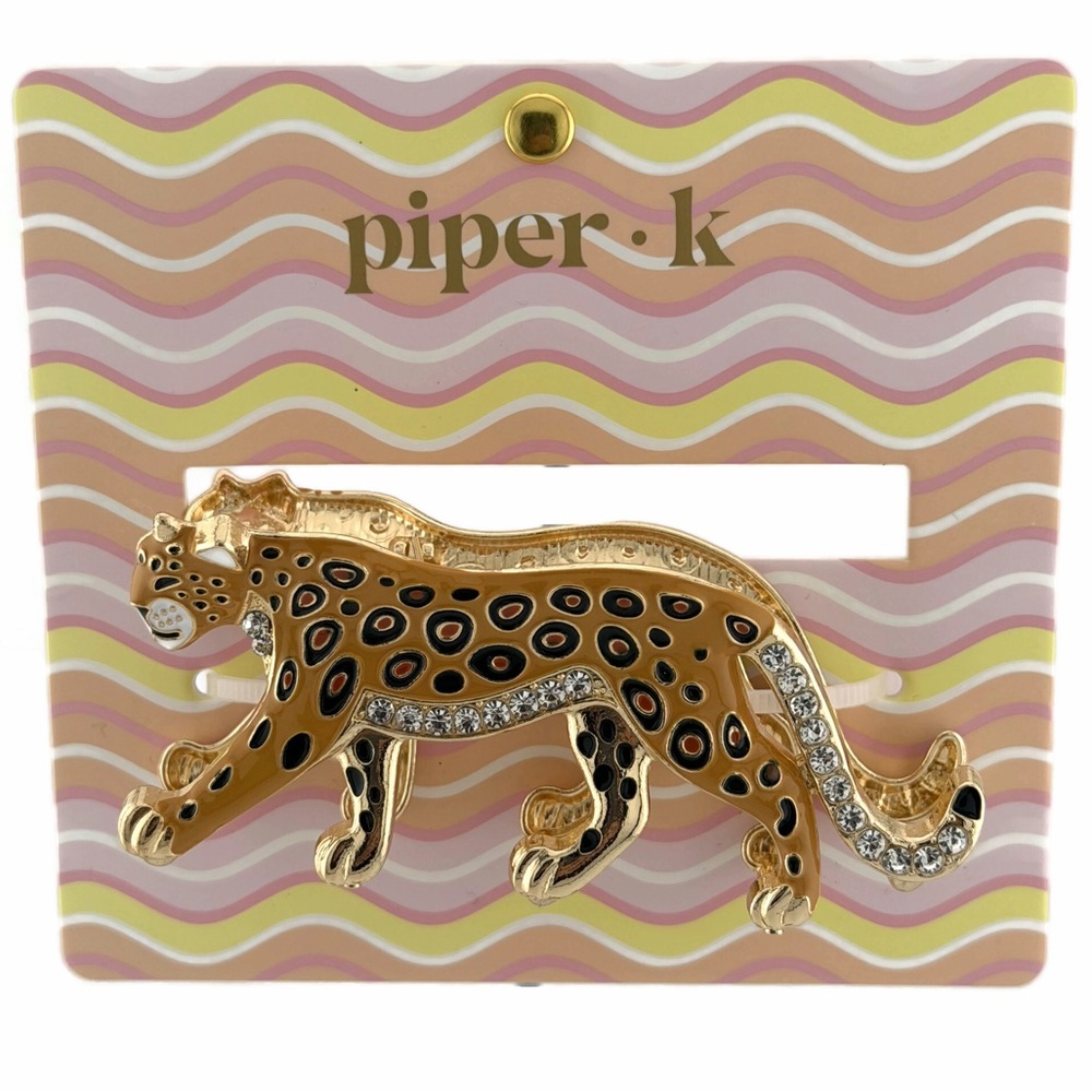 Piper K Cheetah Hair Claw Clip Gold Tone Silver Rhinestones